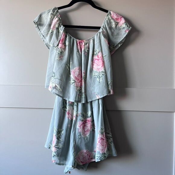 Show Me Your Mumu Off Shoulder Romper Womens XS Blue Pink Floral Boho Festival - Picture 1 of 15